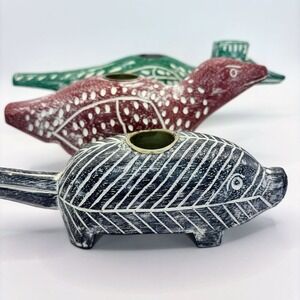 Pottery Barn Taper Candle Holders Wood Primitive Birds Animals Set of 3